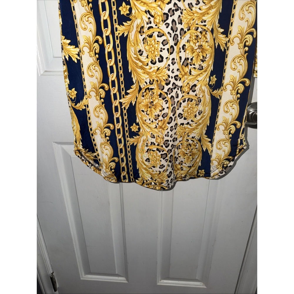 Timing Los Angeles Women's Large Baroque Leopard Print Shirt Dress Gold Black - Picture 10 of 13